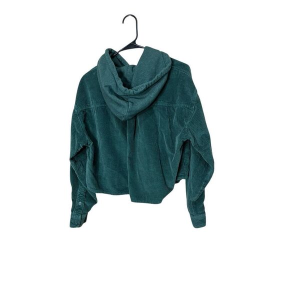 American‎ Eagle Corduroy Button-Up Cropped Shirt Jacket Shacket Green Size L - Picture 4 of 8